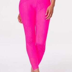 Onzie women's small medium pink leggings laser cut out barbie bright gym lulu
